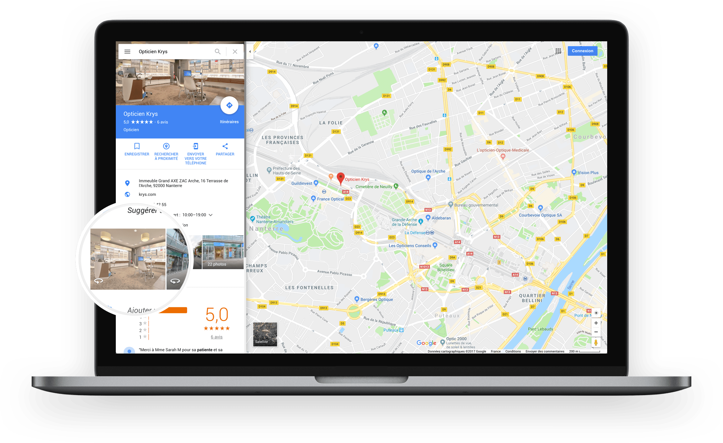 Exemple de fiche Google My Business avec visite virtuelle 360° intégrée - Light Memory Visite virtuelle Annecy Auvergne-Rhône-Alpes France